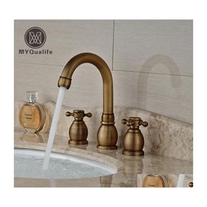 Banyo lavabo muslukları antika pirinç çift sap havza musluğu yaygın 3 delikli mikser musluklar güverte montaj desen teslimat ev bahçe duş dh9oh