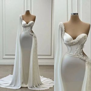 Tasarımcı Düğün 2023 Denizkızı Elbiseler Gelin Elbise İncileri Boncuklu Kesilen Bel Bir Omuz Çırpma Özel Yapımı Vestidos De Novia Plus Boyut