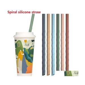 İçme Samanları Colorf Spiral Sile STS fincan Gıda Sınıfı 22cm Düz Bar Damla Teslimat Bahçesi Mutfak Yemek Barware DHRF2