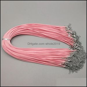 Kordon tel toptan 2mm pembe kırmızı renkli balmumu deri moda kolye 45cm ıstakoz toka ipi zincir takı aksesuarları 100pcs/lot d dhi8q