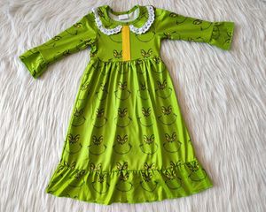 Kız Elbise Toptan Sktarwear Çocuklar Noel Nightgown Sonbahar Kış Kışları Yeşil Elbise Bebek Karikatür Ayak Bileği Maxi Moda Giyim
