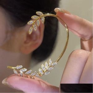 Ear Cuff Fashion Jewelry Leaves For Women Single Piece Rhinestone Leave Hang Stud Earrings Drop Delivery Dhe5O