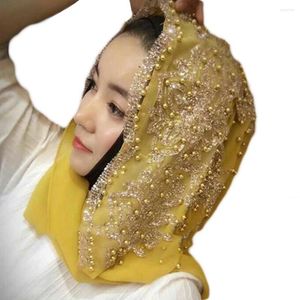 Sciarpe Moda Donna Perline Decor Islam Musulmano Ramadan Hijab Scialle Sciarpa Accessorio