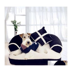 Warm & Soft Fleece Pet Sofa Bed with Detachable Washable Pillow for Small Dogs and Cats