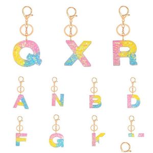 Anahtarlıklar Landards AZ Kadınlar İçin İlk Anahtarlar Erkekler Akrilik Mektup Üç Renk Alfabesi Çift Anahtar Yüzük Zincirleri Çanta Charm Accesso Dhped