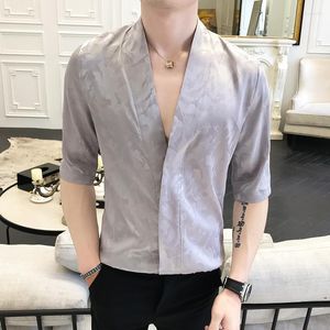 Camisas casuais masculinas 2023 Moda de verão M Man v chumbo jacquard tecer lazer tempo manga curta Men camise