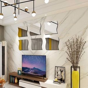 Duvar çıkartmaları 6pcs 3D Dalga Kare Yapıştırıcı Çıkartmaları Oturma Odası için Şekil Ayna Diy duvar modern sanat ev dekor