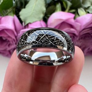 Обручальные кольца вольфрамовое карбид кольцо 6 мм 8 мм для мужчин Женщины черные метеорит -инкрустация