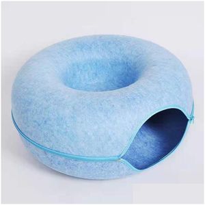 Cat Toys Donut Tünel Yatak Evcil Hayvanlar Ev Doğal Keçe Evcil Pet Mağarası Yuvarlak Yün Küçük Köpekler İçin İnteraktif Oyun Toycat Damla Teslimat Ev Gard Dh72r