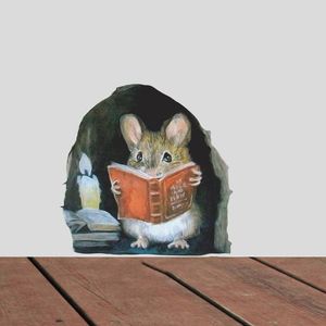 Other Decorative Stickers Cartoon Mouse Reading Wall Sticker Kids Room Home Decoration Mural Living Bedroom Wallpaper Removable Funny Rats Stickers 230111