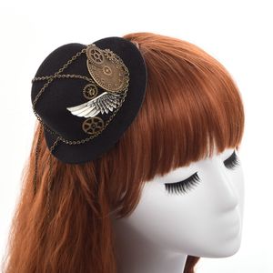 Saç klipsleri barrettes steampunk mini üst şapka klip gotik dişliler kanat zinciri kafa aşınma 230112