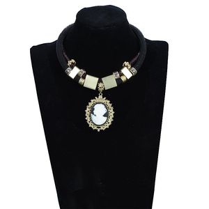 Kolye Kolyeler Vintage Siyah Deri Zincir Tersamesi Oval Cameo Özel Boho Kadın Kolye