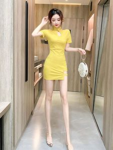 Etnik Giyim Vintage Oriental Style Çin Qipao Elbise Seksi Kadınlar Cheongsam Top Mini Kısa Etek Modern Geleneksel Akşam