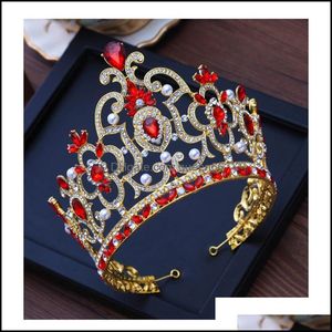 Tiaras Bridal with Gold vintage Red Crystal Bride Wedding Hair Accessories Rhinestone Crown for Girl 2504 Y2 Drop Delivery Jóias H Dhxmf