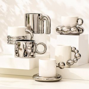 Кружки персонализированные серебряные керамические кофейные чашки для питья чая после обеда в скандинавском стиле подарок учителю 230113