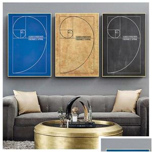 Resimler Fibonacci Spiral Patent Duvar Sanat Tuval Boyama Altın Oran Posterler ve Yazdırıyor Vintage Blueprint Hediye Fikir Bilim Drop Dhkhs