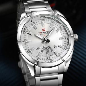 Нарученные часы Naviforce Top Brand Men Men Quartz Watches Полный стальный водонепроницаемый повседневные свидания