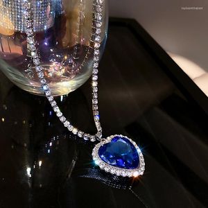 Anhänger Halskette Luxuskristall Herz Halskette für Frauen volle Strass Titanic of Ocean Blue Love Forever Jewelry