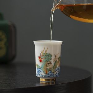 Bardak tabaklar ejderha tekne festivali çay fincanı Çin vintage çay bardağı seramik fıçısı güzel çizgi film çaylakı bir tören
