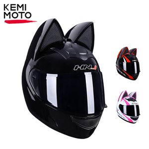 Skates Helmets Motorcycle Helmet Cat Ears Detachable DOT Approved Accessories For Women Men Full Face Breathable Capacete de moto 230113