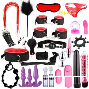 Bondage 26 Pcs SM Sex Toys Female Handcuff Neck Collar Wrist Mouth Gag Strap Fetish Woman Couples Bdsm Set Restraint Adult Game 230113