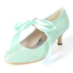 Elbise Ayakkabı Yaratıcı Vintage Style Gelin Düğün Prom Yuvarlak Toe Dantel Yukarı Mary Jane Kitten Topuklar 6cm Nane Yeşil Lavanta Ivory