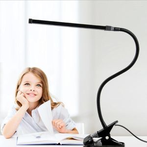 Настольные лампы USB Регаментируемый светодиодный настольный настольный лампа 5V 8 Вт супер яркий металлический зажим для запуска и раскраска детей читает защиту глаз