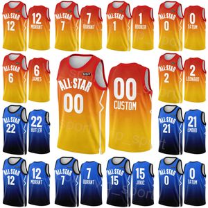 Impressão de tela 2023 camisa de basquete All-Star Camisa Kyrie Irving 11 Donovan Mitchell 45 James Harden 1 DeMar DeRozan 11 Jaylen Brown 7 Trae Young 11 Gold Blue Uniform