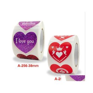 Yapışkan Çıkartmalar 500pcs/Rulo 1.5 inç kırmızı kalp şeklindeki çıkartma mühür etiketleri Sevgililer Günü Yapma Scrapbooking Hediye Etiket Damlası DH42G