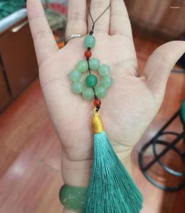 Anahtarlıklar yeşil dongling jade taş boncuklar püskül telefon zinciri anahtar Tibet Budist Mala Buda Buda Charm Rosary Yoga Erkek Kadın Takı