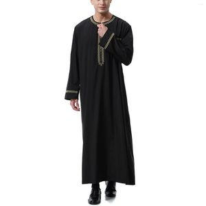 Ethnic Clothing Mens Solid Color Robes Saudi Style Zipper Jubba Thobe Man Vintage Short Sleeve O Neck Muslim Arabic Islamic 5xl