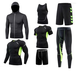 Running Sets Men's Basketball Gym Clothing 7 PCS Fitness Training Tights Set Sportswear Rashguard Workout Jogger Tracksuit Plus SIze