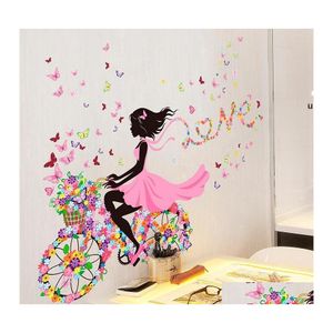 Duvar Çıkartması Çıkartma Duvar Ev Dekoru Romantik Kelebek Çiçek Bisiklet Şerit Kız Duvarlar Çıkartma Yatak Odası Yurt Evi RRD12067 Dr OTni8