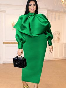 Artı Boyutu Elbiseler Yeşil Elbise Uzun Fener Kollu Bodycon Papyon Bayanlar Doğum Günü Kıyafetleri Kış Için Noel Akşam Kokteyl Önlükleri