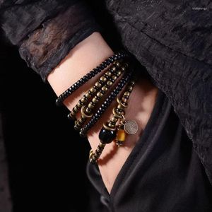 Bracelets de charme vintage Bronze Natural Stone Multilayer Bracelet Men Black Ebony Wood Women Gift Handmade para ele AT-05