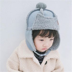 Beralar 2023 Kış Peluş Peluş Katı Ponpom Sevimli Çocuklar Bombacı Şapka Kapağı Kalın Kulak Sıcak Yumuşak Erkek Kız Moda Aksesuarları-QNC