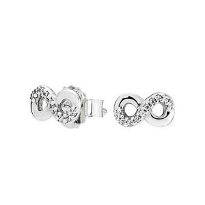 Köpüklü Infinity Stud Küpeler Pandora için Gerçek Gümüş Güzel Kadın Parti Takı CZ Elmas Elmas Hediye Küpe Orijinal Kutu ile Küpe