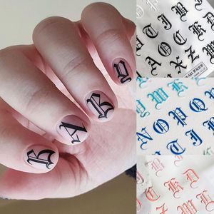 Nail Stickers 1pc Gothic Letter Sticker Old English Letters For Nails Numbers Inscriptions Alphabet Adhesive Decals