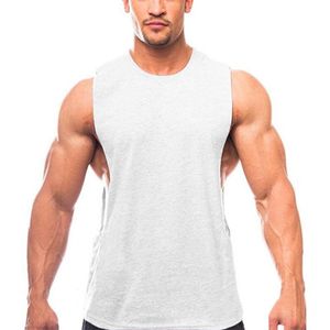 Herren-Tanktops, Sommer-Herren-Weste, seitliches großes geteiltes Hemd, Fitnessstudio, lässig, solides, schnell trocknendes Top, Baumwolle, ärmelloses O-Ausschnitt-Unterhemd für Männer