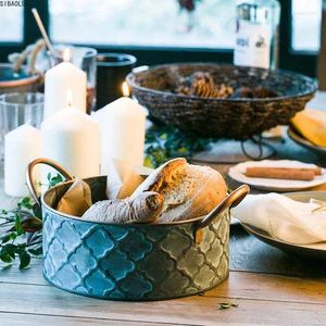 Akşam yemeği setleri demir ekmek sepeti retro antika tarzı aile metal depolama meyve kabı kızarmış vintage tepsisi saplı dekorasyon