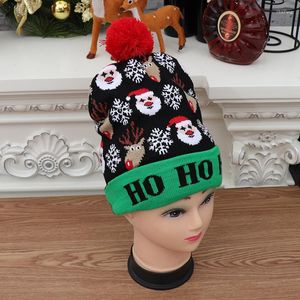 Noel Süslemeleri -Ocorful Parlayan Örgü Tasarımları LED Şapkalar Beanie Sweater Santa Hat Çocuk Yetişkin F için Örgü