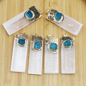 Kolye Kolyeleri Doğal Selenit Alçı Geri kolye Gölü Gölü Mavi Agates Tourmaline Rock Mineral Reiki Charms DIY Şifa Enerji Taşı