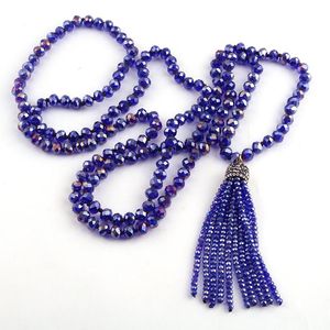 Подвесные ожерелья модные богемные племенные украшения темно -синее стекло завязанное хрустальное кисточка Женские этнические ожерелье