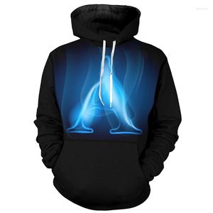 Мужские капюшоны Облачная стиль прохладный 3D Print Blus Fire 26 буквы Black Hoods Пулверы уличная одея