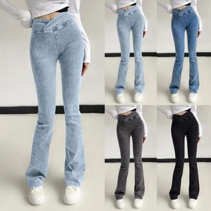 Kadınlar Kot pantolon yüksek elastik bel pantolon ince fit kalça seksi parlama pantolon kargo jean daha önce görüntülendi