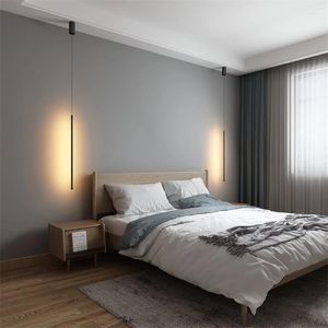 Kolye lambaları Modern LED RGB Işıklar Yatak Odası Başucu TV Duvar Arka Plan Geometri Çizgisi Şerit Asma Işık Armatürleri