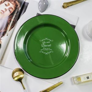 Tabaklar 24 cm retro ordu porselen emaye yeşil ev kahvaltı disk kalınlaştırıcı emaye sofra plakası düz tabak