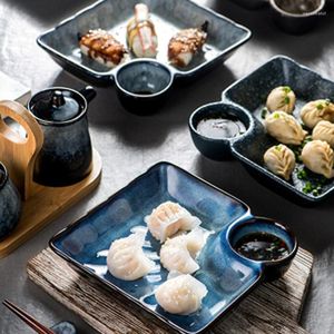Plakalar Fancity Dumpling Plaka Ana Sayfa 2023 Sirke Dip ile Seramik Sofra Takımı Yaratıcı Sushi karides kare
