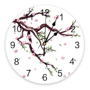 Стеновые часы цветочные листья прорастают вишневые ветви часы гостиная декор спальни ПВХ часы круговые цифровые часы с часами часов.