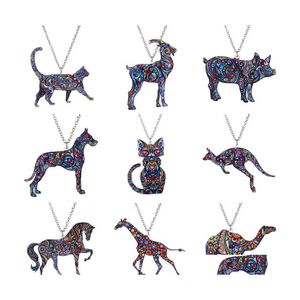 Kolye Kolyeler Renk Çift tarafı Akrilik Baskı Kedi Köpek Ejderha At Deve Kolye Kadınlar için Kostüm Kazak Zinciri El yapımı bir dhnbu